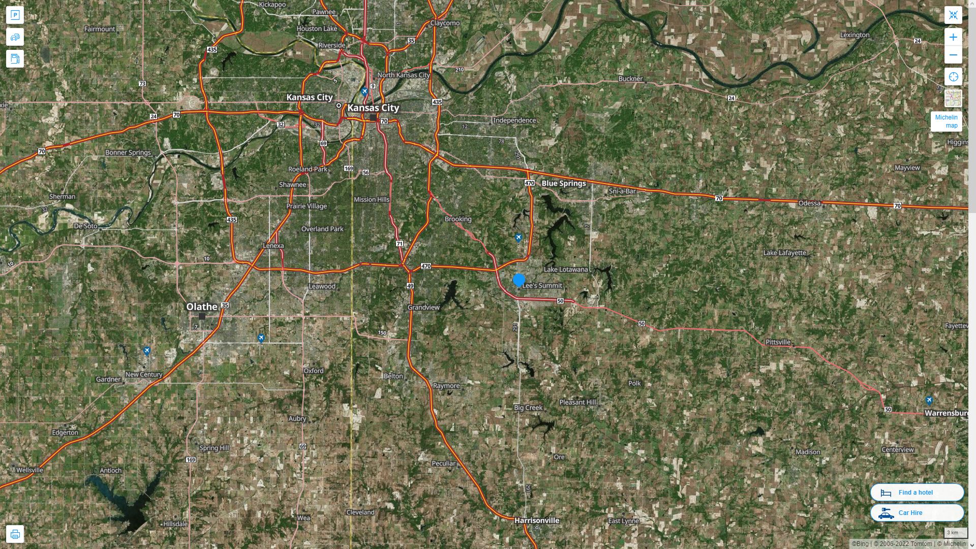 Lee's Summit Missouri Highway and Road Map with Satellite View